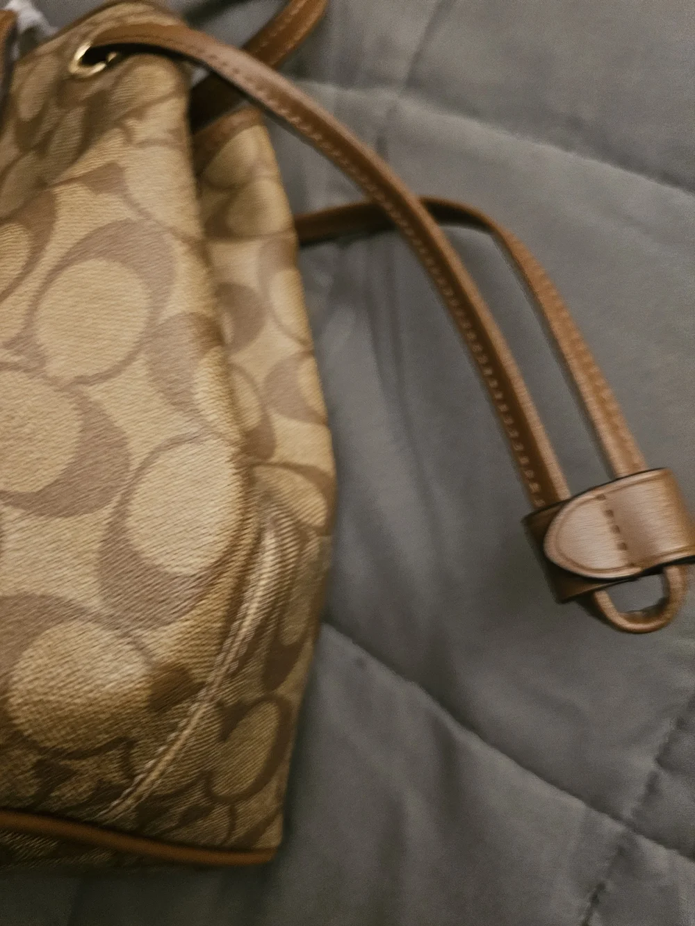 Coach Brown Signature Canvas Shoulder Tote with Tan Leather Trim